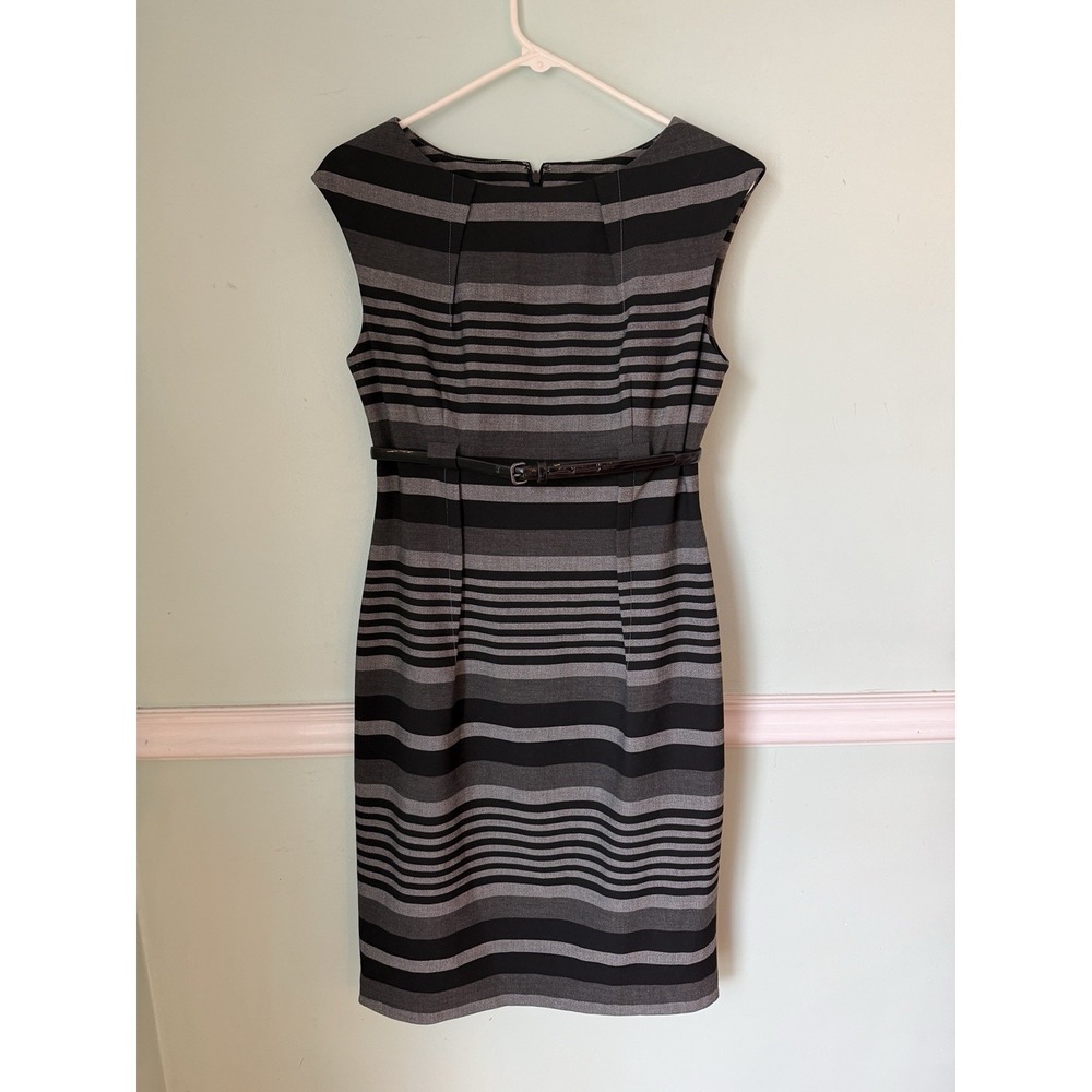 Calvin Klein Shift‎ Stripe Dress Women's Sz 6 Career Sleeveless Belted